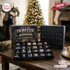 New York Yankees Christmas Advent Calendar 2026 with navy blue packaging and 24 baseball-themed ornaments on a wooden table.
