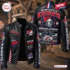 Front and back view of the Newcastle Knights Football Black Leather Jacket featuring team logos and text.