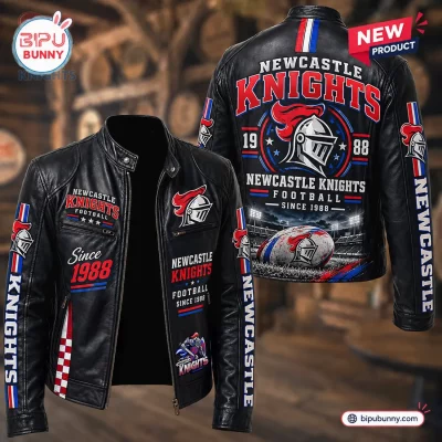 Newcastle Knights Football Black Leather Jacket