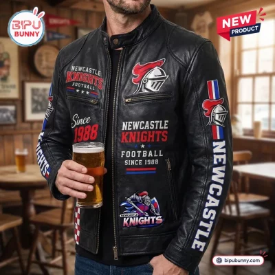 Newcastle Knights Football Black Leather Jacket