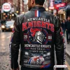 Back view of the Newcastle Knights Football Black Leather Jacket featuring bold team graphics and a helmet logo.
