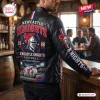 Back view of Newcastle Knights Football Black Leather Jacket worn inside a pub.