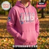 NFL 2026 Crucial Catch Pink Hoodie featuring Detroit Lions logo and striped text graphic on a cotton pullover garment.