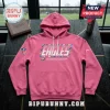 NFL 2026 Crucial Catch Pink Hoodie featuring Philadelphia Eagles graphics, white drawstrings, and NFL shield branding.