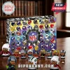 NFL 2026 Football Figurines Advent Calendar featuring 24 numbered doors and miniature team helmets on a wooden table.