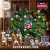 NFL Advent Calendar 2026 featuring numbered slots with miniature team helmets, football figures, and central NFL logo.