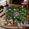 NFL Advent Calendar 2026 featuring 24 numbered doors, various team helmets, and miniature football player figurines.
