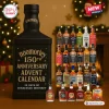 Front view of a Noomoriey 150th anniversary advent calendar featuring 24 miniature Tennessee whiskey bottles.