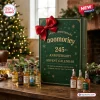 Front view of a green Noomoriey 245th Anniversary Advent Calendar box with a red bow and miniature whiskey bottles.
