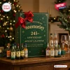 Front view of a green Noomoriey 245th Anniversary Advent Calendar box with miniature whiskey bottles arranged in front.