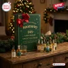 Front view of Noomoriey 245th Anniversary Advent Calendar green box with mini whiskey bottles on a wooden table.