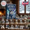 Northern Husky 24-Piece Acrylic Advent Calendar box displayed with various husky ornaments on a wooden table in a room.