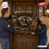 Notre Dame Fighting Irish Football Decorative Wreath featuring a leprechaun mascot, stadium background, and team logos.