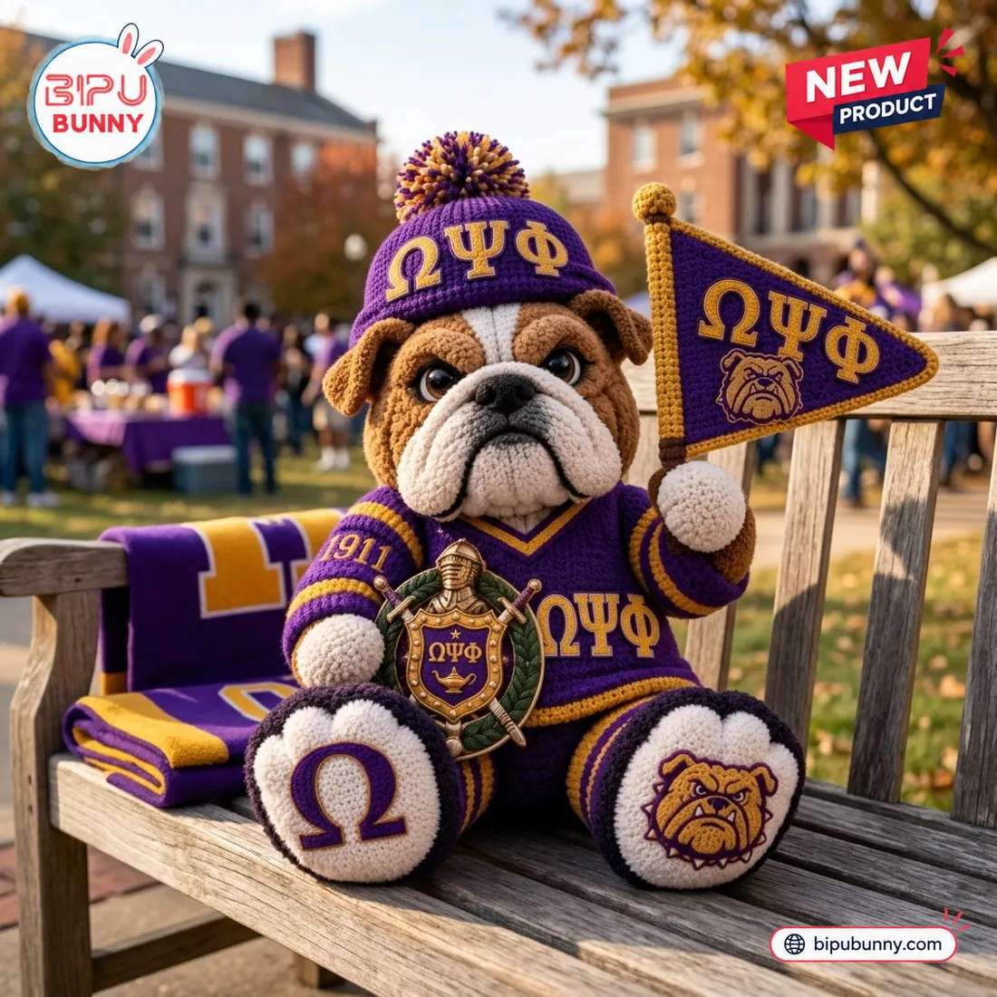 Omega Psi Phi Bulldog Crochet Plush Toy Omega Psi Phi Bulldog Crochet Plush Toy