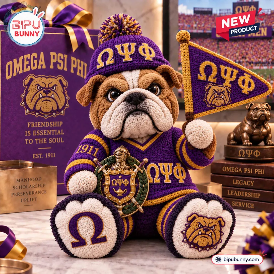 Omega Psi Phi Bulldog Crochet Plush Toy Omega Psi Phi Bulldog Crochet Plush Toy