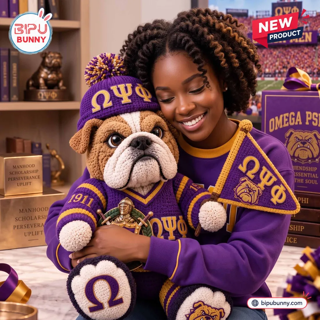 Omega Psi Phi Bulldog Crochet Plush Toy Omega Psi Phi Bulldog Crochet Plush Toy