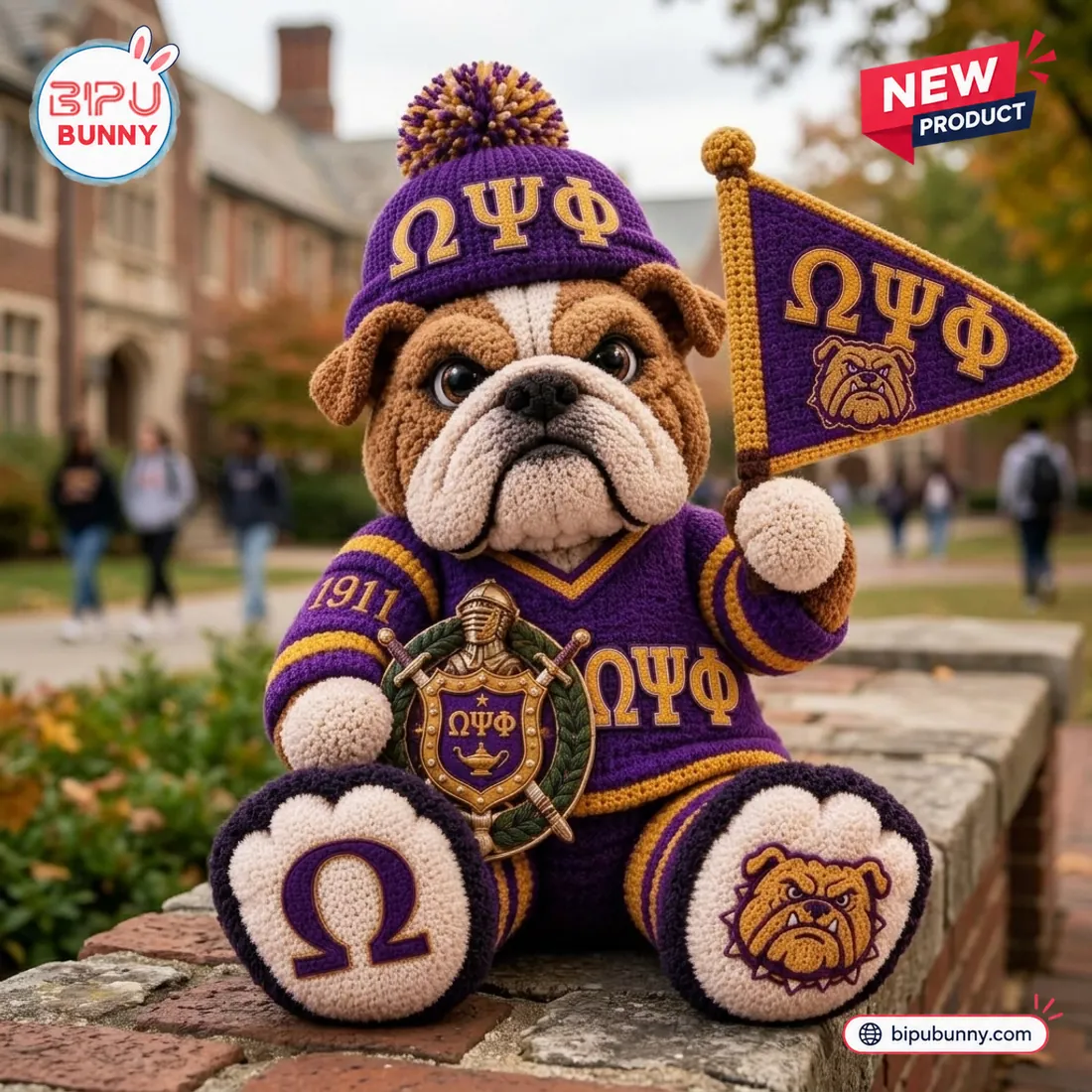 Omega Psi Phi Bulldog Crochet Plush Toy Omega Psi Phi Bulldog Crochet Plush Toy