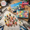One Piece Anime Character 24-Day Advent Calendar box with miniature figures, craft tools, and paints on a wooden desk.