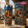 One Piece Anime Characters Gold Stanley Tumbler featuring Luffy, Zoro, and Nami with a gold handle on a map background.