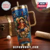 One Piece Anime Characters Gold Stanley Tumbler featuring Luffy and crew on a gold-rimmed insulated steel mug.