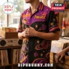 Parliament Funkadelic Mothership Connection Hawaiian shirt featuring purple and orange space graphics on a black background.