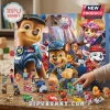 Paw Patrol The Movie 24-Piece Advent Calendar features colorful puppy character figurines and vehicles on a cardboard box.
