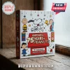 Peanuts 75th Anniversary 24-Piece Christmas Advent Calendar with Snoopy, Charlie Brown, and Woodstock on white background.