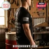 Personalized US Army Veteran T-Shirt in black with white back graphic featuring a helmet, crossed tools, and American flag.
