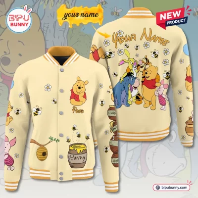 Personalized Winnie the Pooh Cream Baseball Jacket