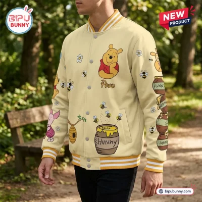 Personalized Winnie the Pooh Cream Baseball Jacket