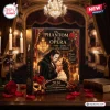 Front view of Phantom of the Opera 40th Anniversary Advent Calendar on a wooden table with candles and roses.