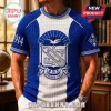 Phi Beta Sigma Fraternity Crest Blue Paisley Shirt featuring white panels, Greek letters, and the 1914 founding date emblem.