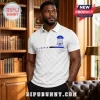 Phi Beta Sigma White Checkered Polo Shirt featuring blue fraternity crest and Sigma lettering on a man in a library.