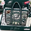 Philadelphia Eagles crocheted tote bag in midnight green and white, featuring team logos, a football, and stadium motifs.