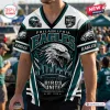 Front view of a Philadelphia Eagles football t-shirt featuring a stylized eagle, city skyline, and Birds Unite text.