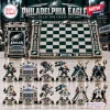 Philadelphia Eagles NFL Chess Set with team-themed board and custom eagle player figurines in green and metallic gold.