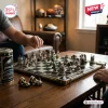 Philadelphia Eagles NFL Chess Set featuring team-themed figures on a green and silver checkered board.