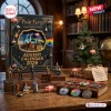 Front view of Pink Floyd 2026 Collector's Edition Advent Calendar box with band figurines and ornaments on a wooden desk.