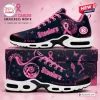 Side view of Pittsburgh Steelers x Breast Cancer Awareness Air Max Plus Sneakers with pink ribbons.
