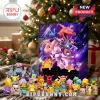 Pokemon 2026 Character Advent Calendar featuring a box of assorted mini figures set against a festive holiday tree background.