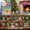 Pokemon 2026 Holiday Advent Calendar box featuring Pikachu and 24 festive regional figure compartments on a wooden shelf.