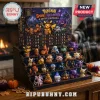 Pokemon Spooky Halloween Advent Calendar 2026 with 24 numbered slots and miniature collectible figures on tiered dark shelves.