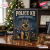 Front view of Police K9 Advent Calendar box with German Shepherd graphic, surrounded by miniature dog figurines.