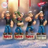 Front view of four Popeye 97th Anniversary Advent Calendar hanging figures standing on round pedestals.