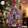 Tiered Prince Iconic Album Covers Christmas ornament with purple accents and a symbol topper hanging on a tree.