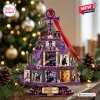 Tiered Prince iconic album covers Christmas ornament with purple accents, miniature microphone, and string of faux pearls.