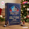 Pro Football Hall of Fame 2026 Advent Calendar box in blue with red borders and small football player figurines on wood.