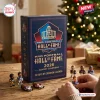 Pro Football Hall of Fame 2026 Advent Calendar box on a wooden table with small football player figures in the foreground.