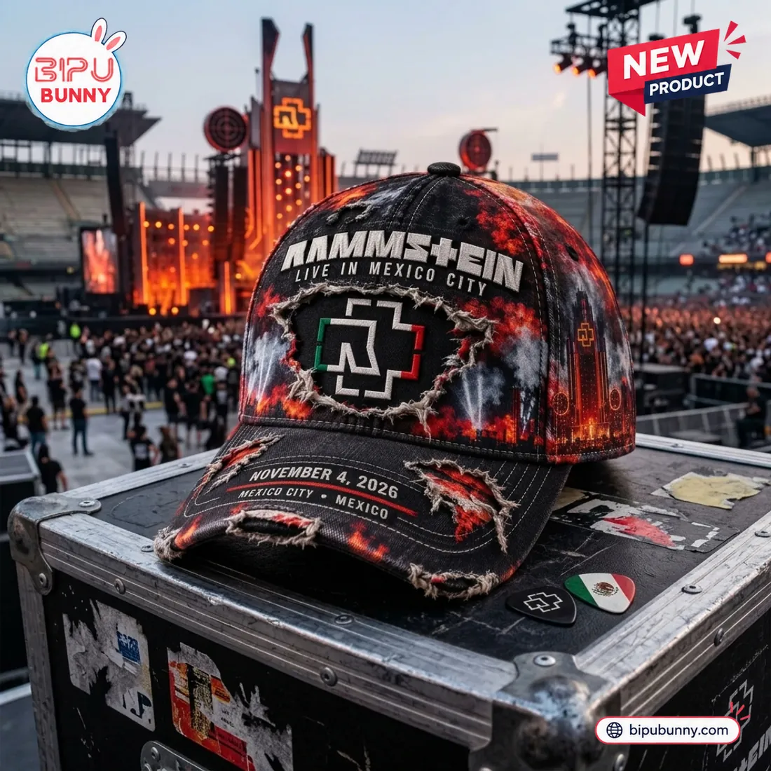 Rammstein Mexico City 2026 Distressed Baseball Cap Rammstein Mexico City 2026 Distressed Baseball Cap
