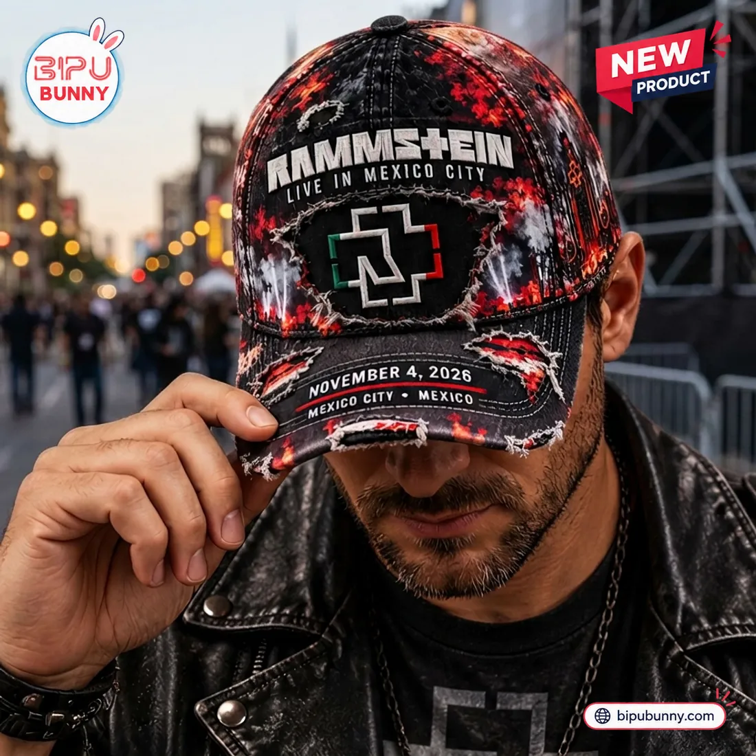 Rammstein Mexico City 2026 Distressed Baseball Cap Rammstein Mexico City 2026 Distressed Baseball Cap